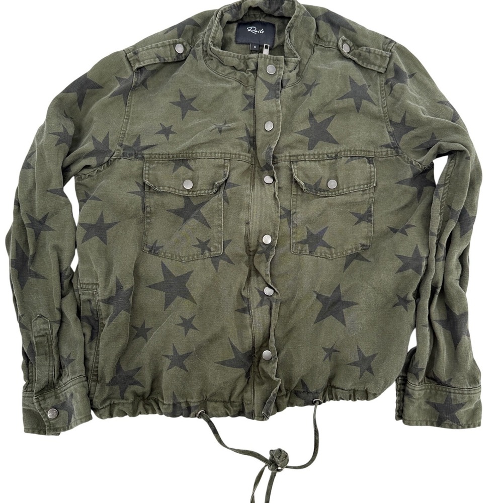 Rails Collins Sage Green Black‎ Star Print Utility Military Jacket Small